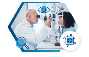 An ophthalmologist looking at a patient's eyes.